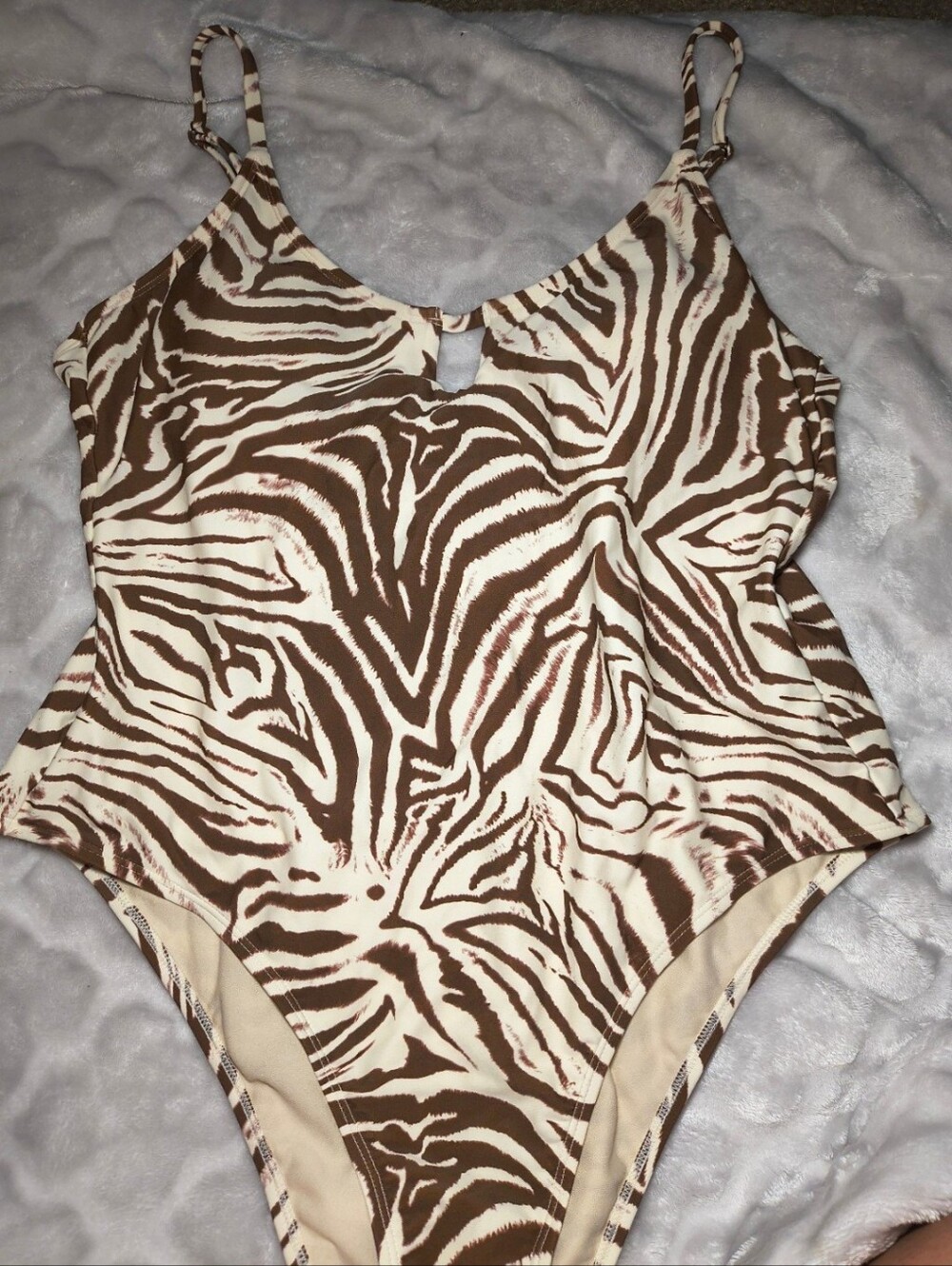 Women's Brown and white zebra print one piece bathing suit size No Boundaries XL